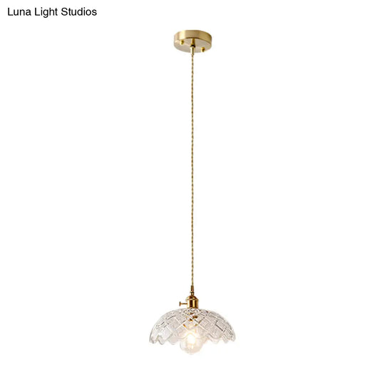 Brass Shaded Textured Glass Pendant Light - Antique 1-Light Fixture For Restaurants