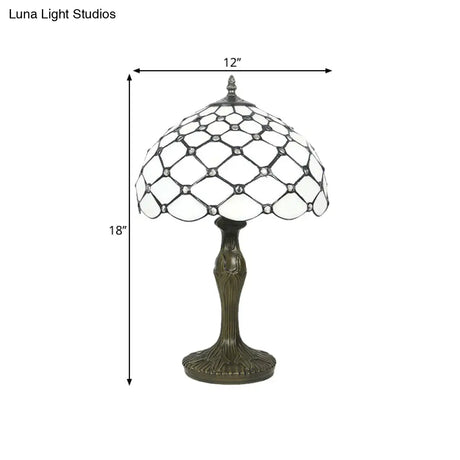 Brass Tiffany White Glass Beaded Task Lamp With Scalloped Edge - 1 Light Night Lighting