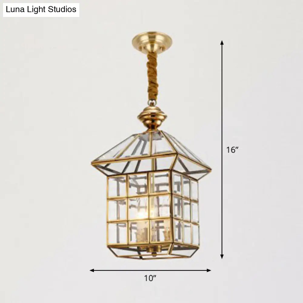 Brass Traditional House Pendant Light - Clear Glass Hanging Lamp For Foyer
