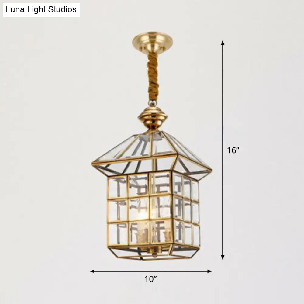 Brass Traditional House Pendant Light - Clear Glass Hanging Lamp For Foyer 3 /