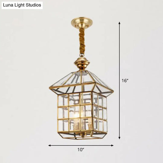 Brass Traditional House Pendant Light - Clear Glass Hanging Lamp For Foyer 3 /