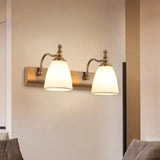 Brass Wall Mount Lamp - Cottage Bell Shape Frosted Glass Vanity Light Fixture With 1/2-Bulb 2 /