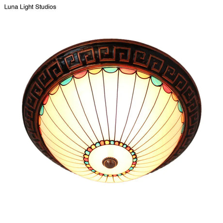 Bronze 2 - Bulb Baroque White Glass Dome Ceiling Flush Mount With Scalloped Edge