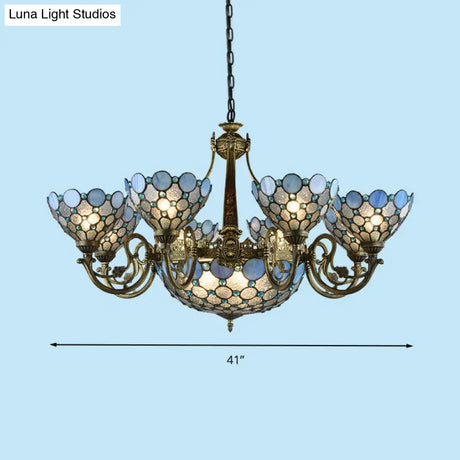 Bronze Beaded Chandelier Lamp - Antique Style 3/8/11 Lights Cut Glass Hanging Kit For Living Room