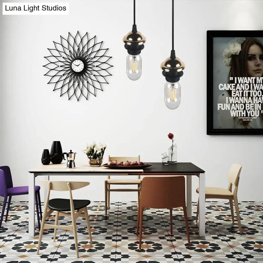 Bronze/Brass Industrial Mini Pendant Light With Height Adjustable Hanging Lamp - 1 Metal Brass