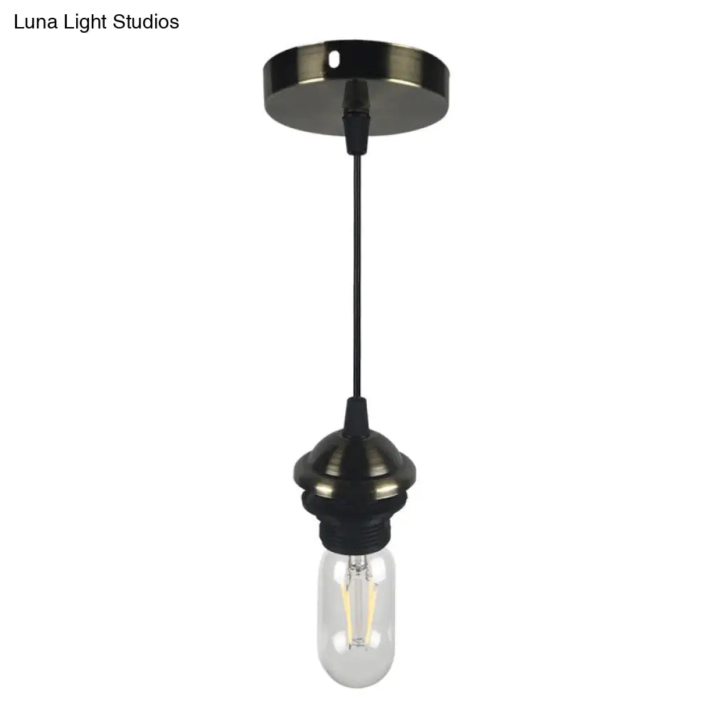 Bronze/Brass Industrial Mini Pendant Light With Adjustable Height - Bare Bulb 1-Light Metal Hanging