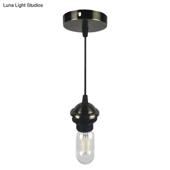 Bronze/Brass Industrial Mini Pendant Light With Adjustable Height - Bare Bulb 1-Light Metal Hanging