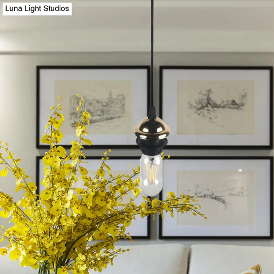 Bronze/Brass Industrial Mini Pendant Light With Adjustable Height - Bare Bulb 1-Light Metal Hanging