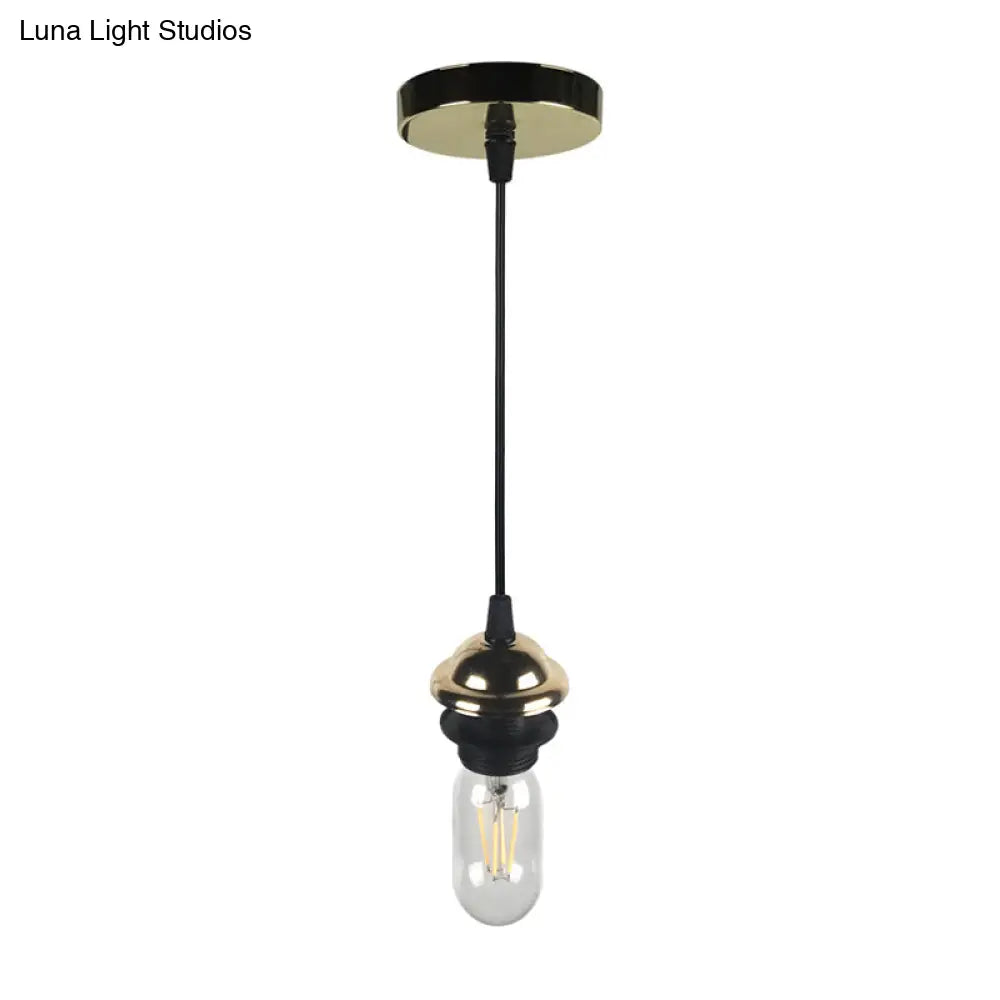 Bronze/Brass Industrial Mini Pendant Light With Adjustable Height - Bare Bulb 1-Light Metal Hanging