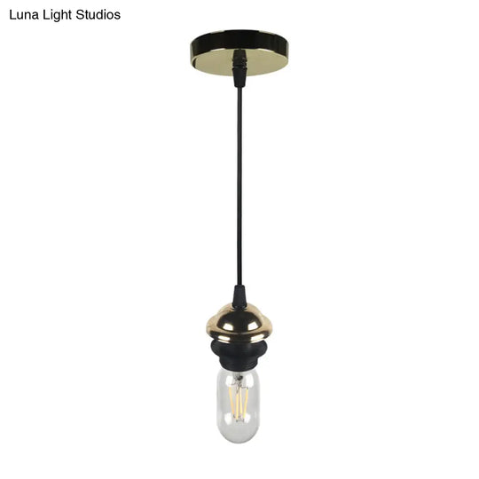 Bronze/Brass Industrial Mini Pendant Light With Adjustable Height - Bare Bulb 1-Light Metal Hanging