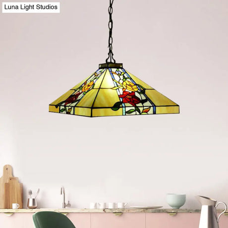 Bronze Chandelier With Hand-Cut Glass And 3 Tapered Lights - Perfect For Mediterranean Dining Rooms