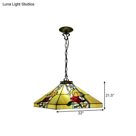 Bronze Chandelier With Hand-Cut Glass And 3 Tapered Lights - Perfect For Mediterranean Dining Rooms