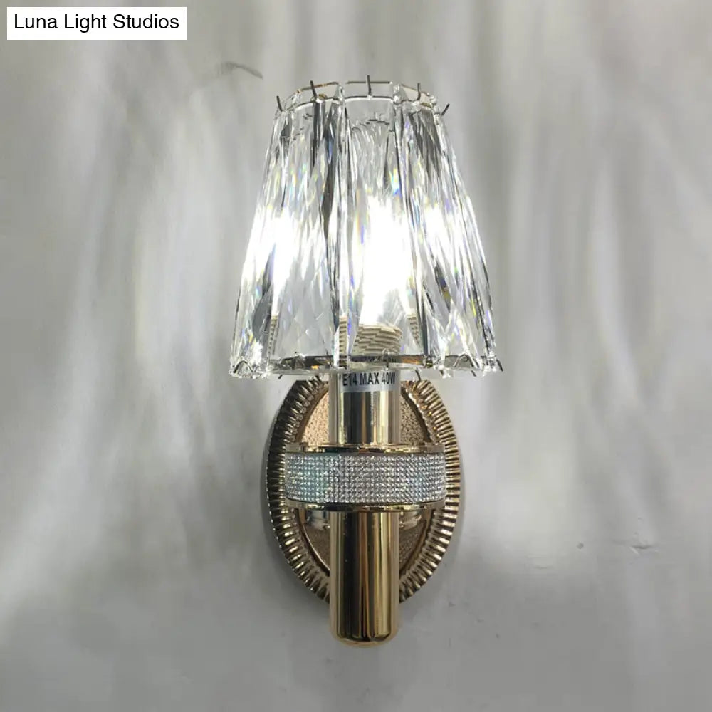 Bronze Contemporary Crystal Wall Sconce With Conic 1-Head Light