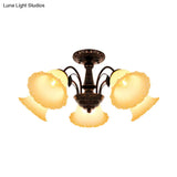 Bronze Countryside Blossom Ceiling Mount Light Fixture With Frosted Glass For Bedroom - 3/5 Lights
