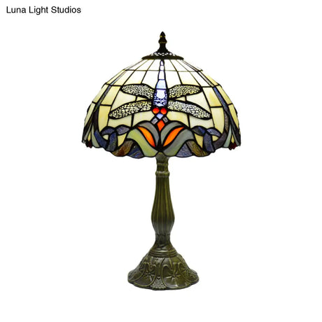 Bronze Dragonfly Tiffany Night Light Table Lamp With Hand-Cut Glass For Bedside