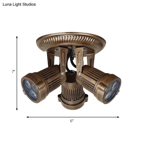 Bronze Finish Ceiling Mounted Fixture With Vintage Metal Design And 3 Rotatable Heads