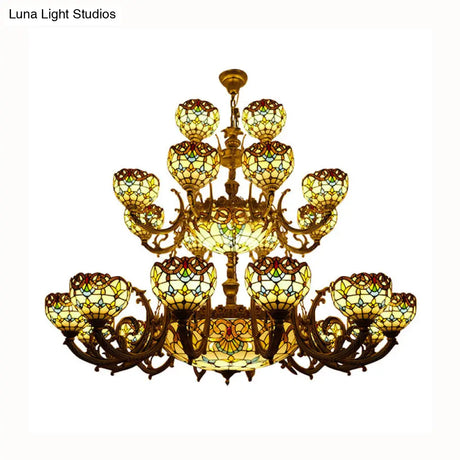 Bronze Finish Tiffany Chandelier With 3 Tiers For Elegant Upward Lighting In Bedrooms And Living