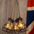 Bronze Industrial Cluster Pendant Lighting: Cage Shade Adjustable Cord 6 Bulbs