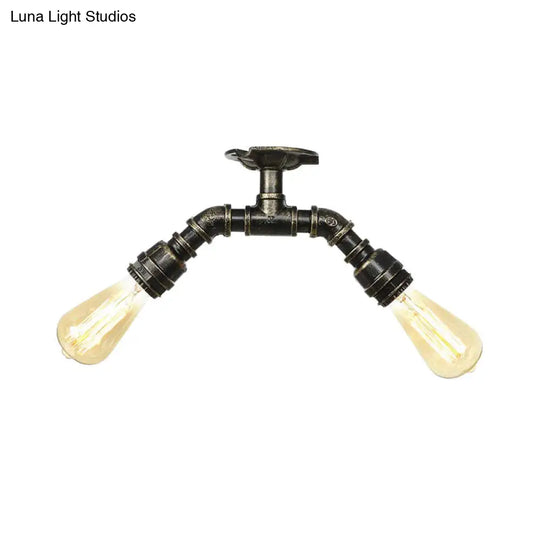 Bronze Industrial Semi Flush Light Fixture With Bare Bulb Design
