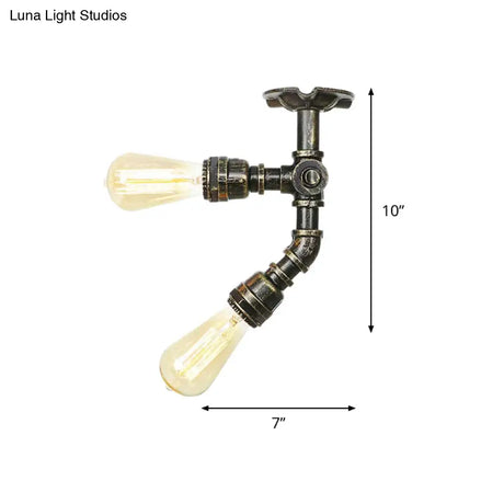 Bronze Industrial Semi Flush Light Fixture With Bare Bulb Design