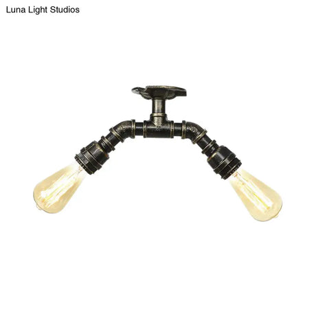 Bronze Industrial Semi Flush Light Fixture With Bare Bulb Design