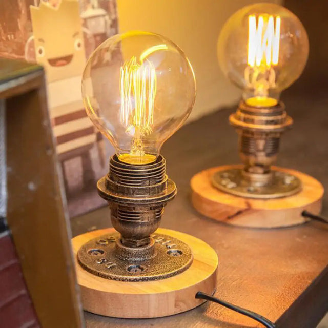 Bronze Industrial Style Bedside Table Lamp - Exposed Bulb Metal Night Light