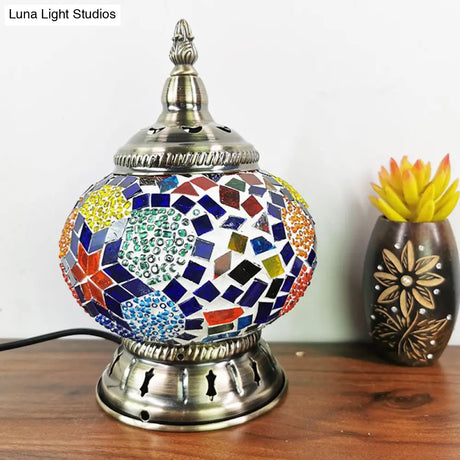 Bronze Moroccan Stained Glass Nightstand Lamp - 1 Light Table Décor For Bedroom
