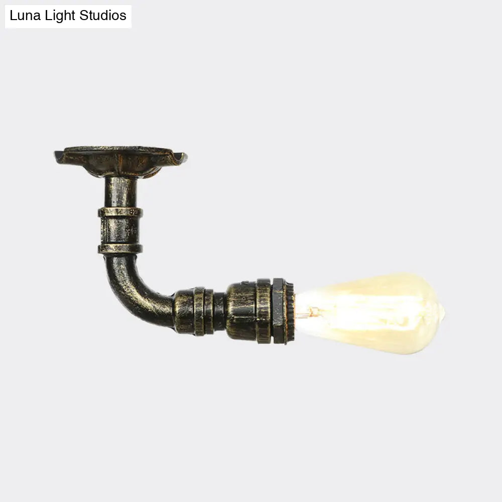 Bronze Rustic Water Pipe Semi Flushmount Ceiling Fixture - 1-Head Metallic Mount