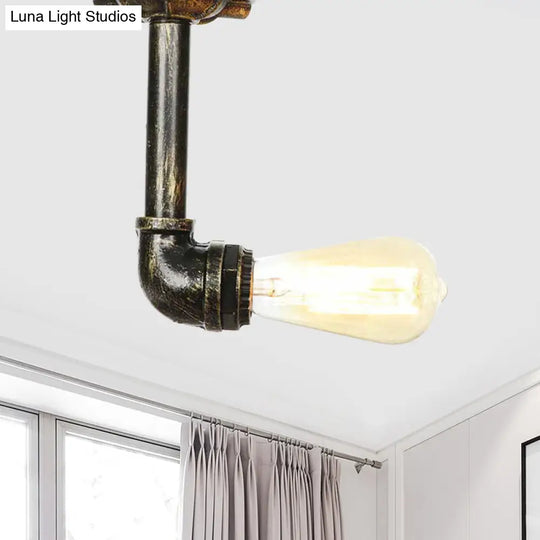 Bronze Rustic Water Pipe Semi Flushmount Ceiling Fixture - 1-Head Metallic Mount / B