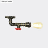 Bronze Rustic Water Pipe Semi Flushmount Ceiling Fixture - 1 - Head Metallic Mount