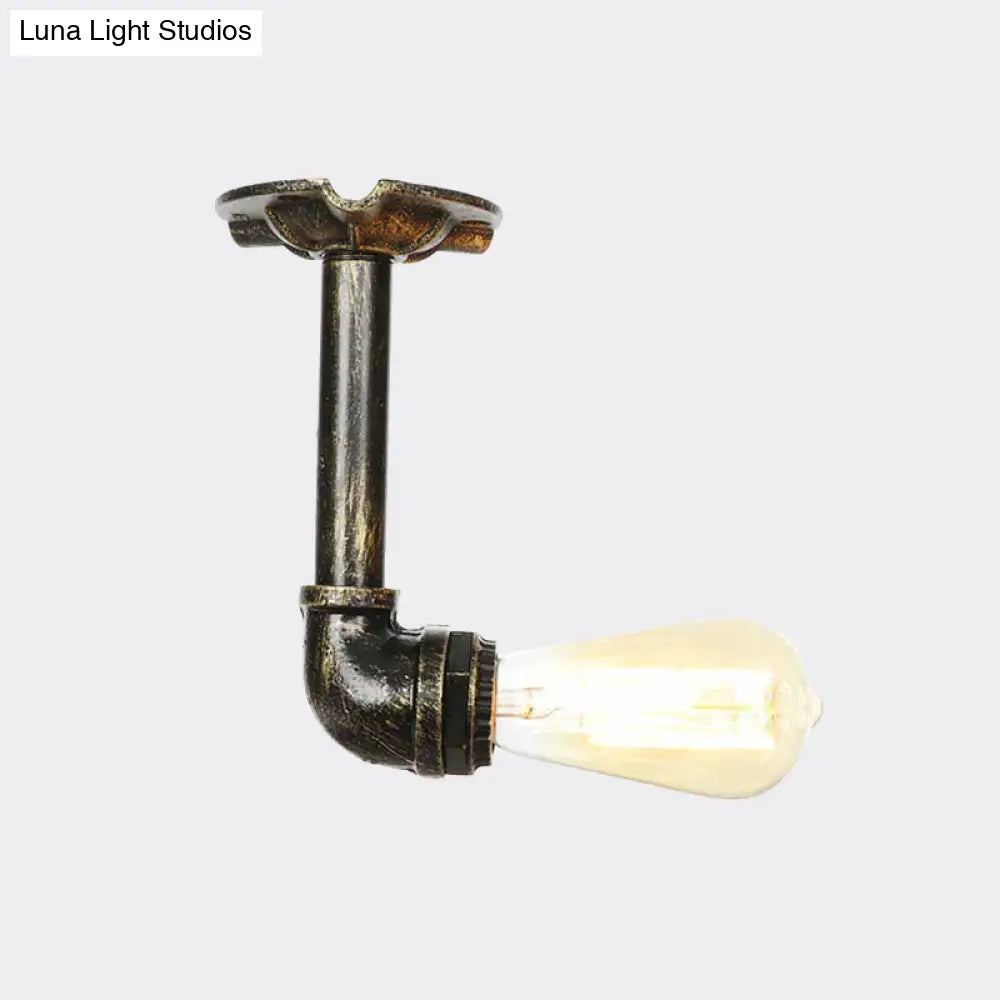 Bronze Rustic Water Pipe Semi Flushmount Ceiling Fixture - 1 - Head Metallic Mount