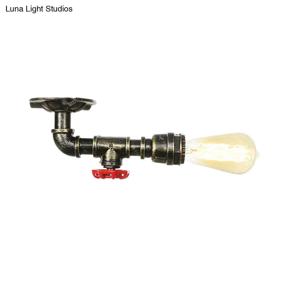 Bronze Rustic Water Pipe Semi Flushmount Ceiling Fixture - 1-Head Metallic Mount