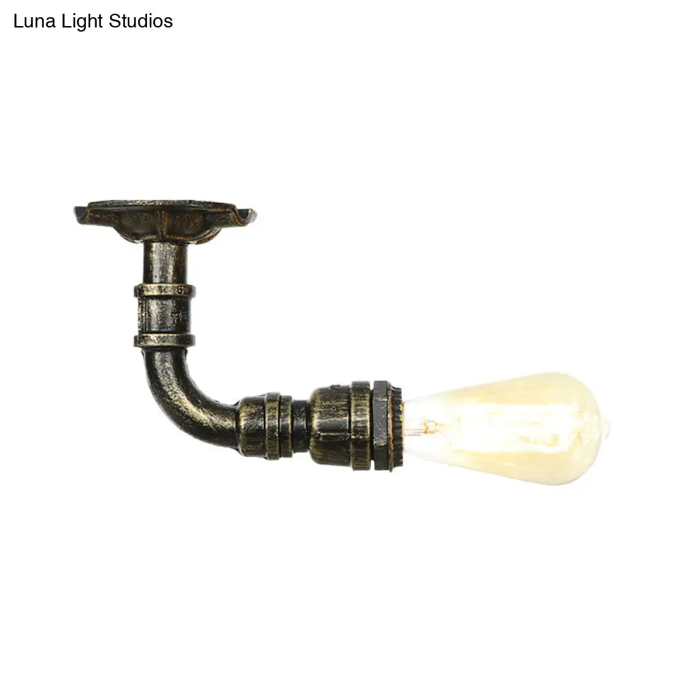 Bronze Rustic Water Pipe Semi Flushmount Ceiling Fixture - 1-Head Metallic Mount