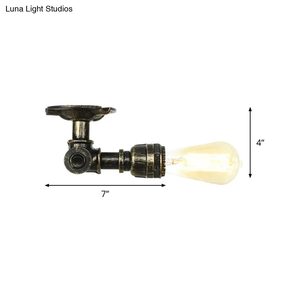 Bronze Rustic Water Pipe Semi Flushmount Ceiling Fixture - 1-Head Metallic Mount