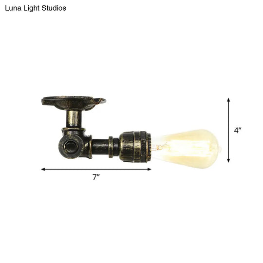 Bronze Rustic Water Pipe Semi Flushmount Ceiling Fixture - 1-Head Metallic Mount