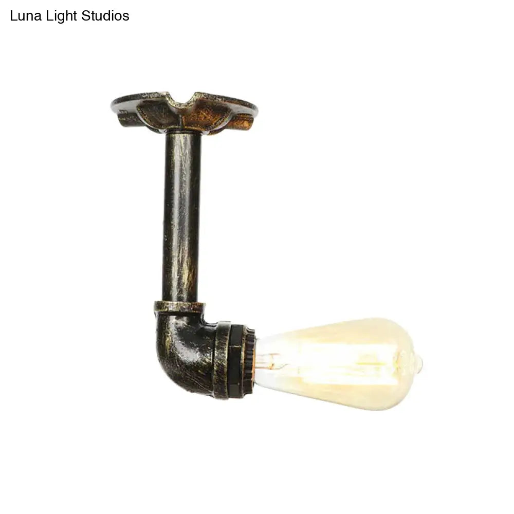 Bronze Rustic Water Pipe Semi Flushmount Ceiling Fixture - 1-Head Metallic Mount