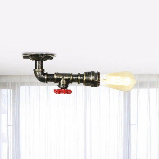 Bronze Rustic Water Pipe Semi Flushmount Ceiling Fixture - 1 - Head Metallic Mount / A