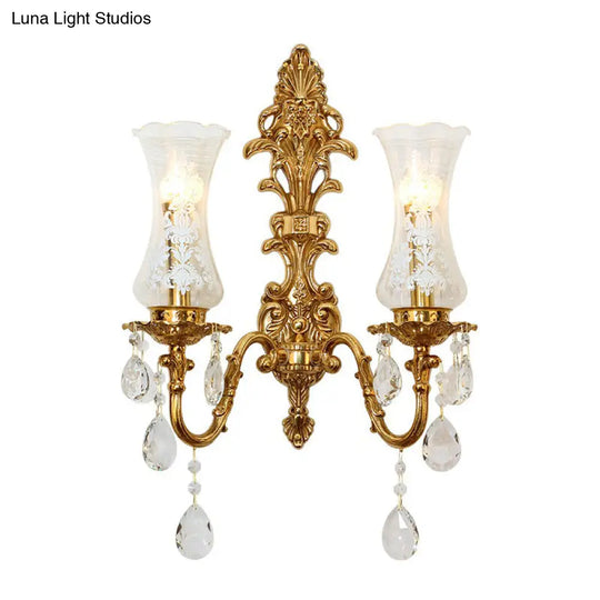 Bronze Wall Lamp Fixture: Clear Glass Vase Shaped Retro Style K9 Crystal Lighting