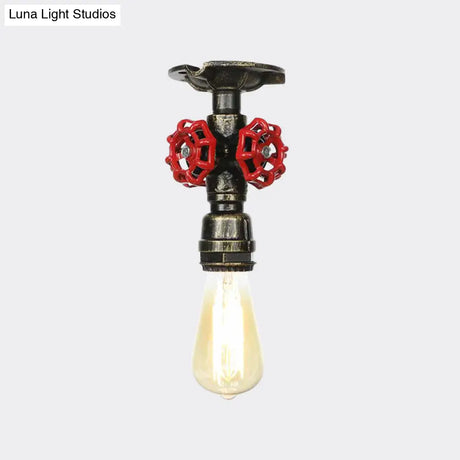 Bronze Water Pipe Ceiling Light - Antique Semi - Flush Mount With 1 Bulb