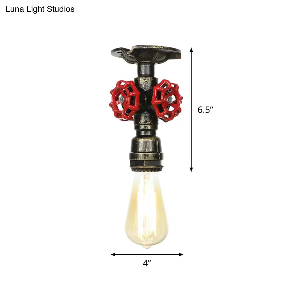 Bronze Water Pipe Ceiling Light - Antique Semi-Flush Mount With 1 Bulb