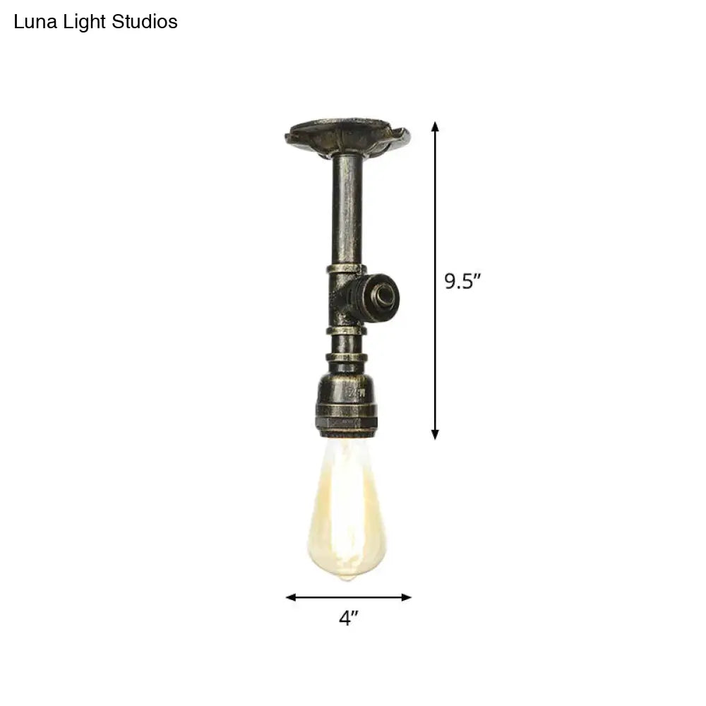 Bronze Water Pipe Ceiling Light - Antique Semi-Flush Mount With 1 Bulb