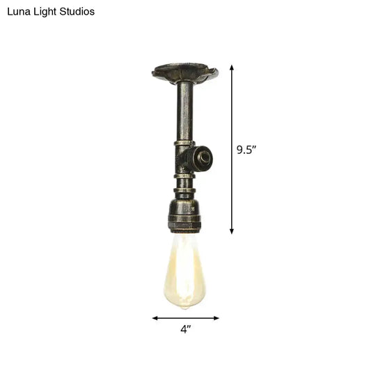 Bronze Water Pipe Ceiling Light - Antique Semi-Flush Mount With 1 Bulb