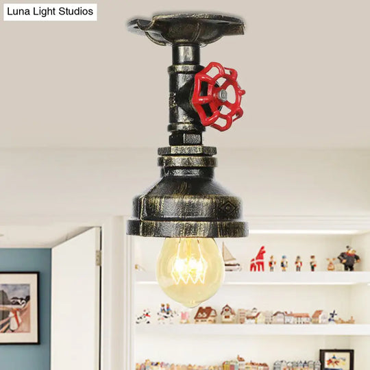Bronze Water Pipe Ceiling Light - Antique Semi-Flush Mount With 1 Bulb / C