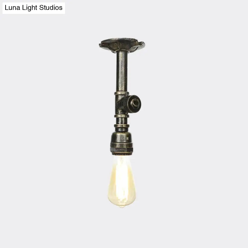 Bronze Water Pipe Ceiling Light - Antique Semi - Flush Mount With 1 Bulb