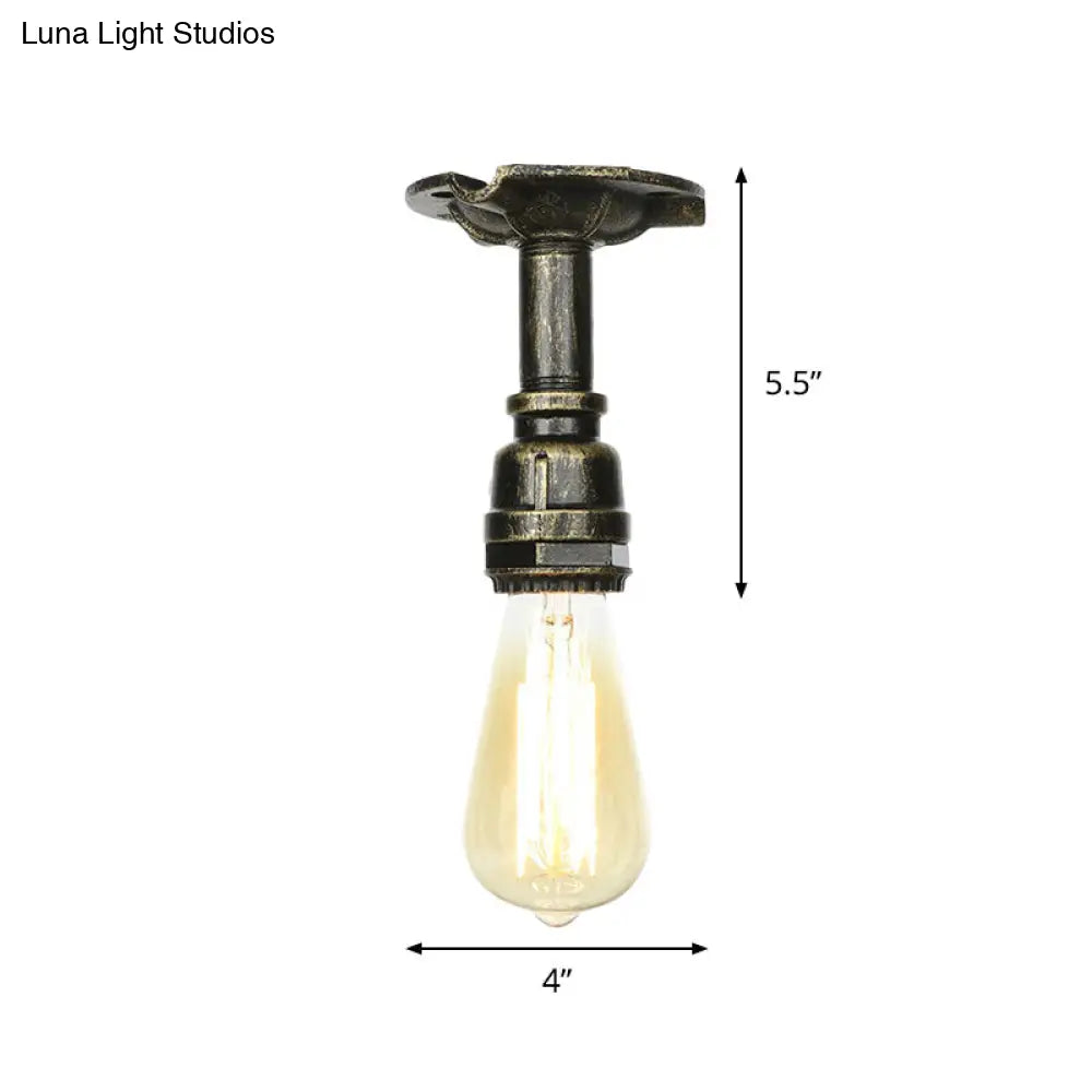 Bronze Water Pipe Ceiling Light - Antique Semi-Flush Mount With 1 Bulb