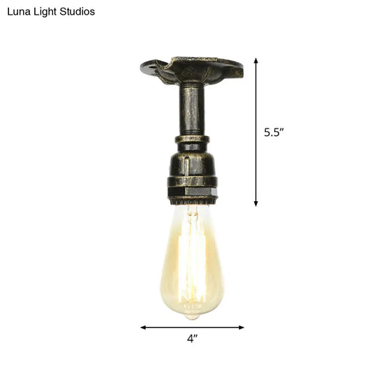 Bronze Water Pipe Ceiling Light - Antique Semi-Flush Mount With 1 Bulb