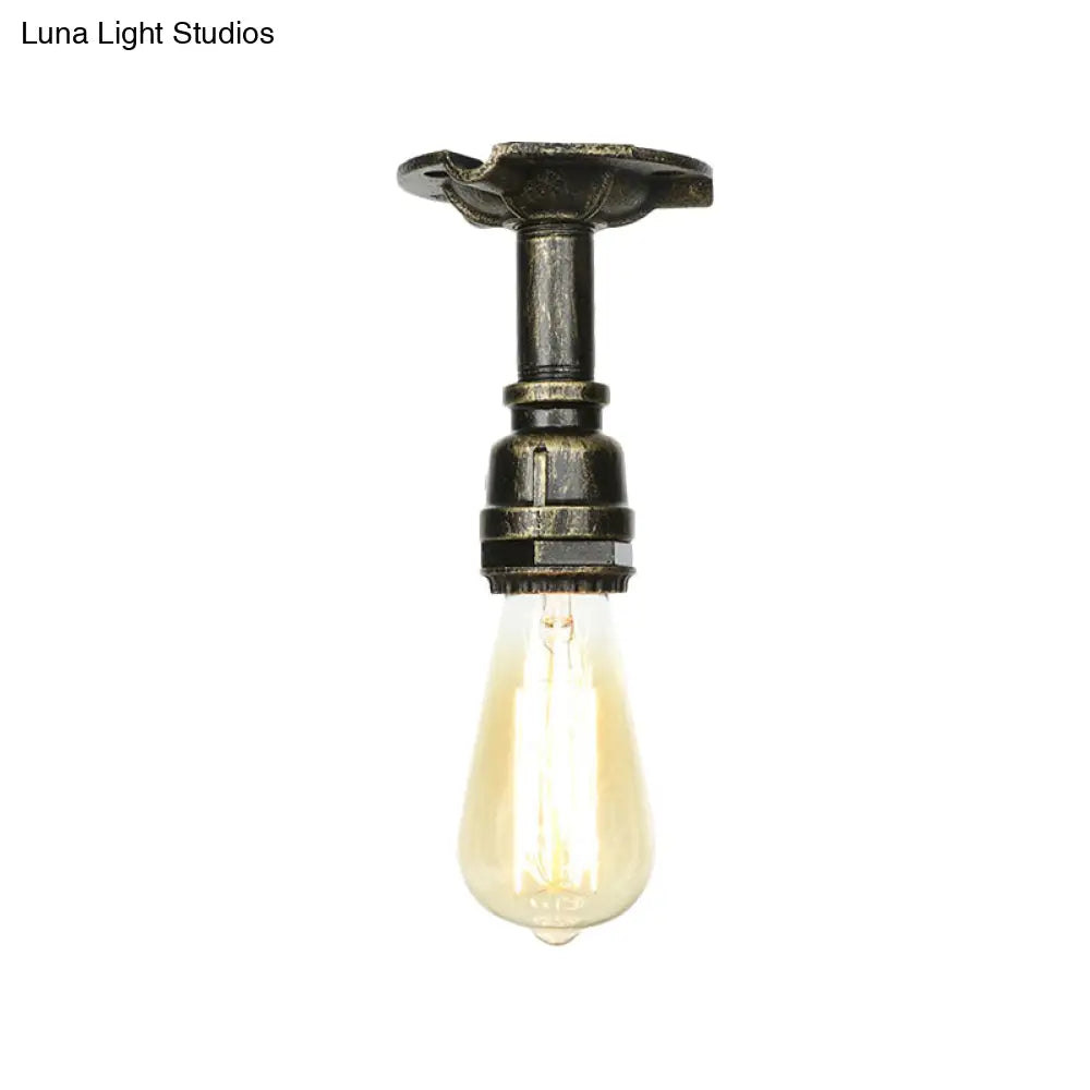 Bronze Water Pipe Ceiling Light - Antique Semi - Flush Mount With 1 Bulb