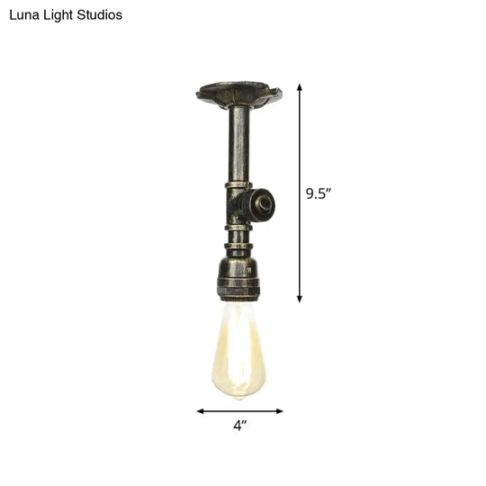 Bronze Water Pipe Ceiling Light - Antique Semi - Flush Mount With 1 Bulb