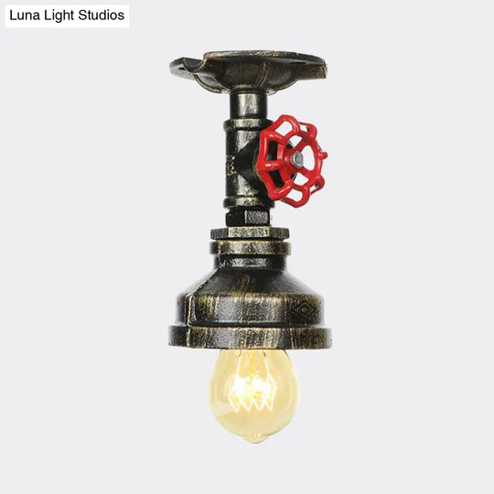 Bronze Water Pipe Ceiling Light - Antique Semi-Flush Mount With 1 Bulb
