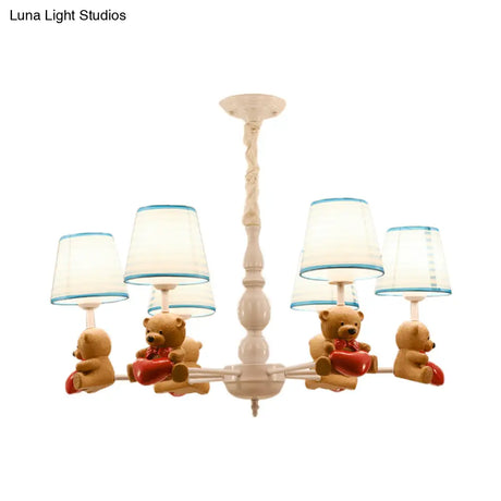 Brown Cartoon Tapered Shade Ceiling Light For Living Room - Fabric Chandelier Fixture